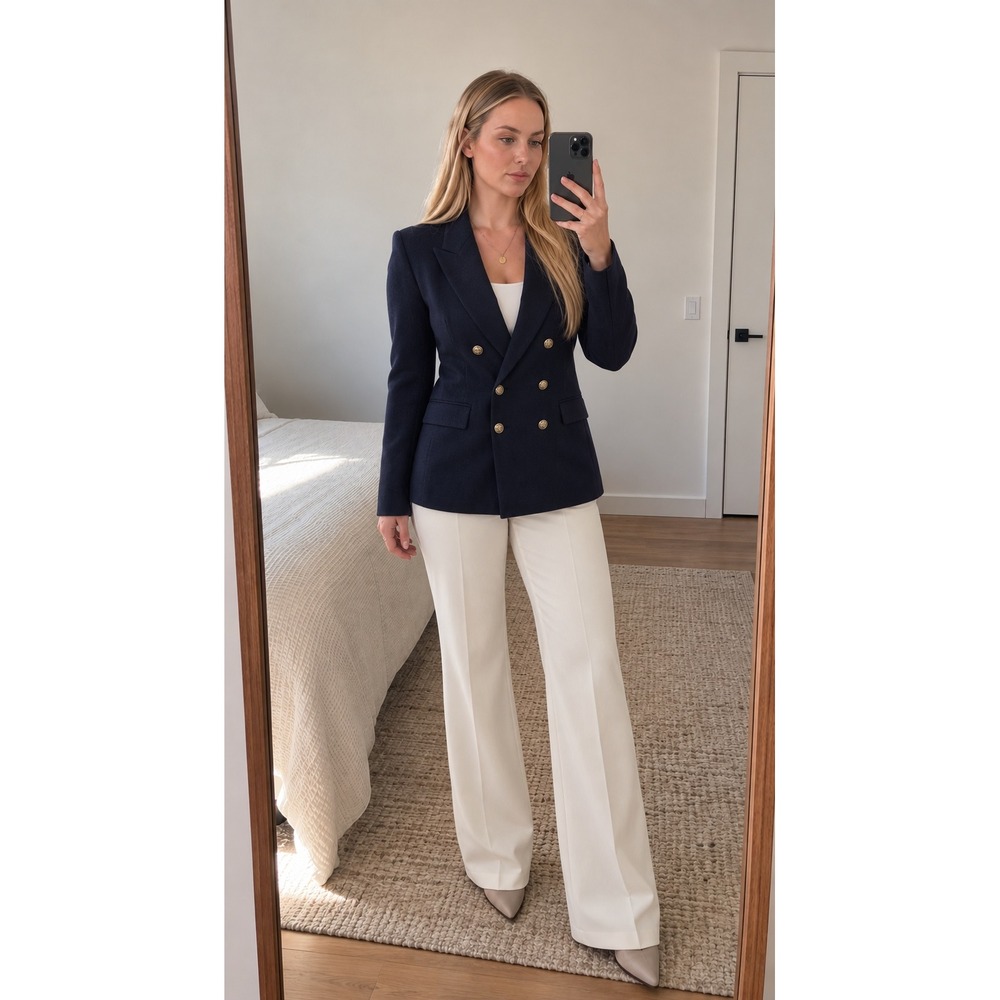 Vintage Talbots Wool Blazer 16 Navy Double Breasted Gold Button Preppy Old Money